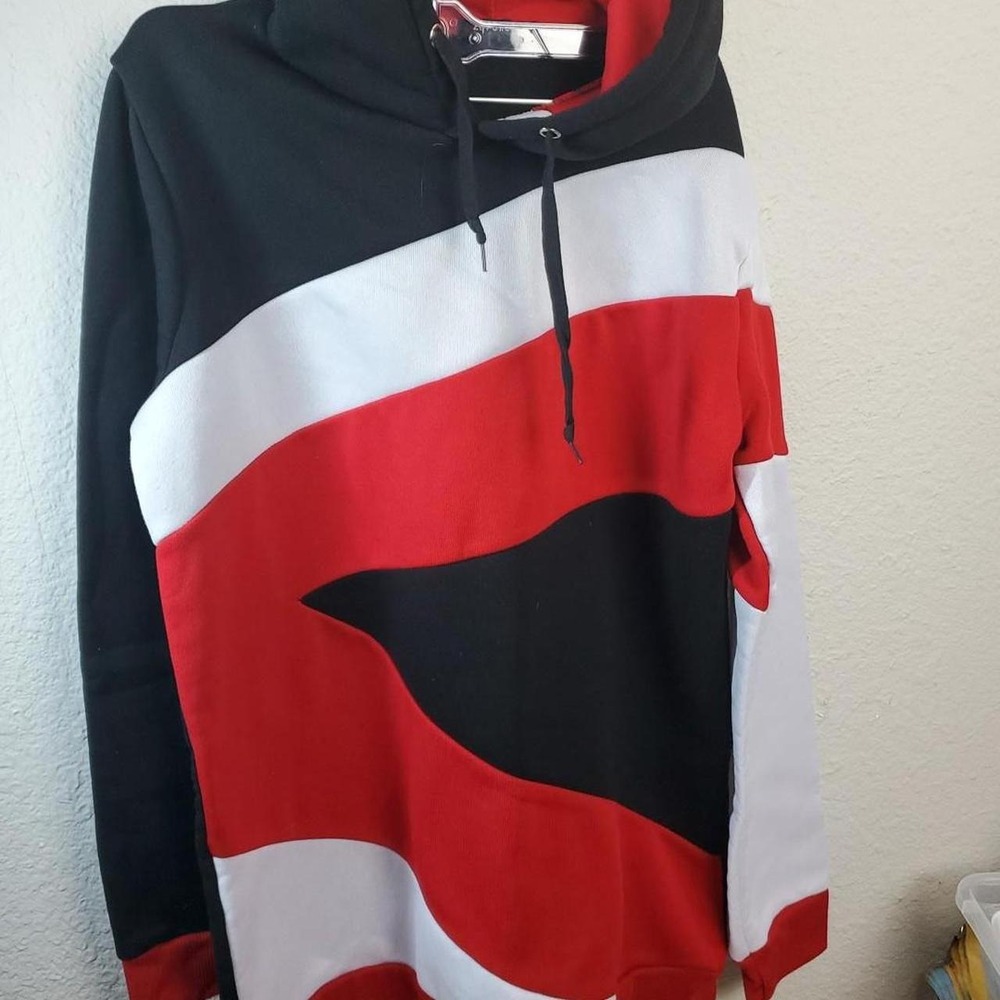 Free People Black White Red Abstract Wave Hoodie XXL